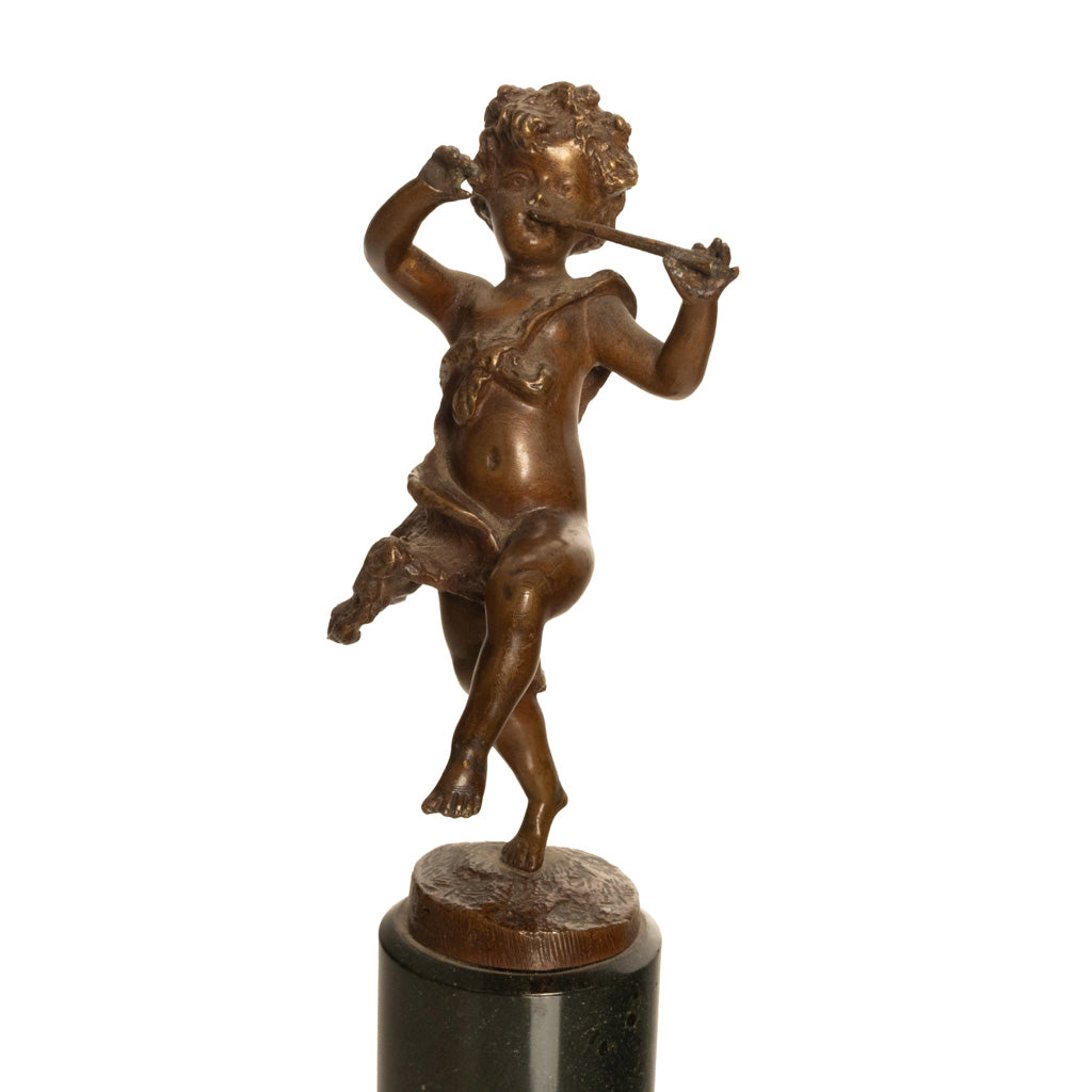 Pair Antique French Bronze Marble Putti Dancing Musicians Statues Sculpture 1860