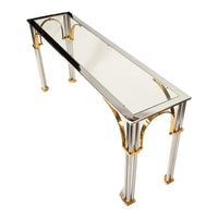 Mid Century Modern Chrome & Brass Glass Console Sofa Table by John Vesey 1960s