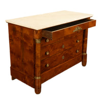 Antique 19th Century French Empire Burl Walnut Marble Ormolu Chest Drawers Commode 1810