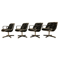 Set of 4 Mid Century Modern Charles Pollock Knoll Black Leather Executive Chairs, 1963