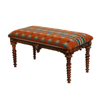 Antique American Renaissance Revival Window Music Bench Seat Pendleton Wool 1870