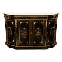 19th Century French Napoleon III Ormolu & Marble Ebonized Cabinet Sideboard 1860