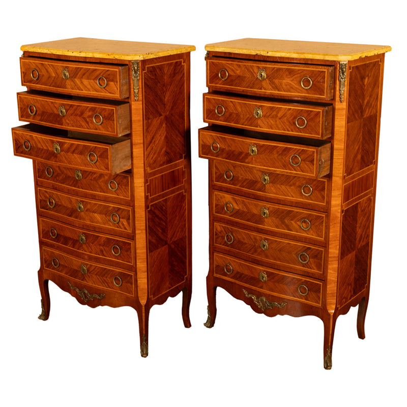 Pair Antique French Semainier Ormolu Marble Chests of Drawers by Kahn & Cie 1895