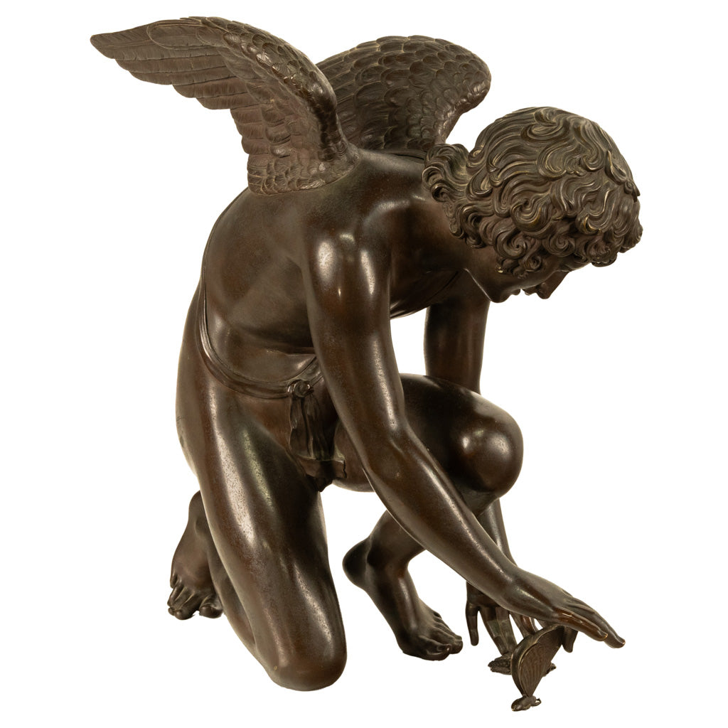 Monumental Antique French Bronze Sculpture Statue Cupid & Marble Ormolu Pedestal by Antoine-Denis Chaudet, 1870