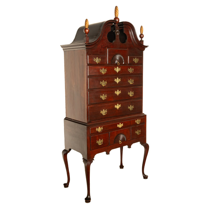 Antique 18thC American Federal Queen Anne Mahogany Bonnet-Top Highboy Salem Massachusetts 1790