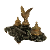 Antique 19thC French Empire Gilt Bronze Marble Eagle Desk Set Twin Inkwell 1880
