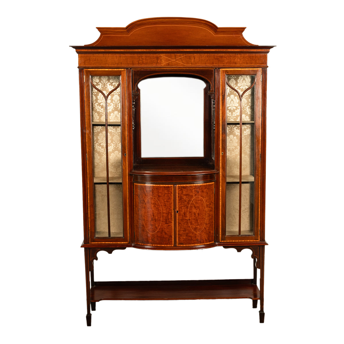 Antique Sheraton Regency Revival Inlaid Mahogany Display Case China Cabinet Hutch 1900