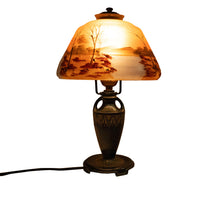 Antique Art Deco Moe Bridges Reverse Painted Landscape Boudoir Table Lamp 1920