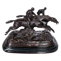 Antique French 19th Bronze Equestrian Group Horses Jockeys Statue Sculpture by by Paul Louis Emile Loiseau-Rousseau, Paris 1895