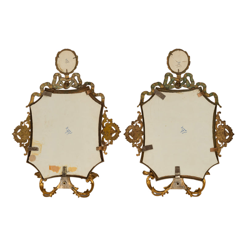 Pair Antique French Sevres Porcelain Portrait Miniatures Ormolu Wall Sconces Candle Lights 1880