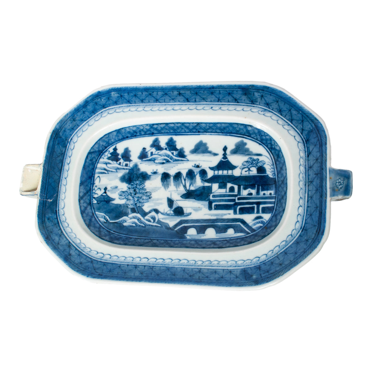Antique Chinese Qing Canton Blue & White Export Porcelain Warming Dish 1800