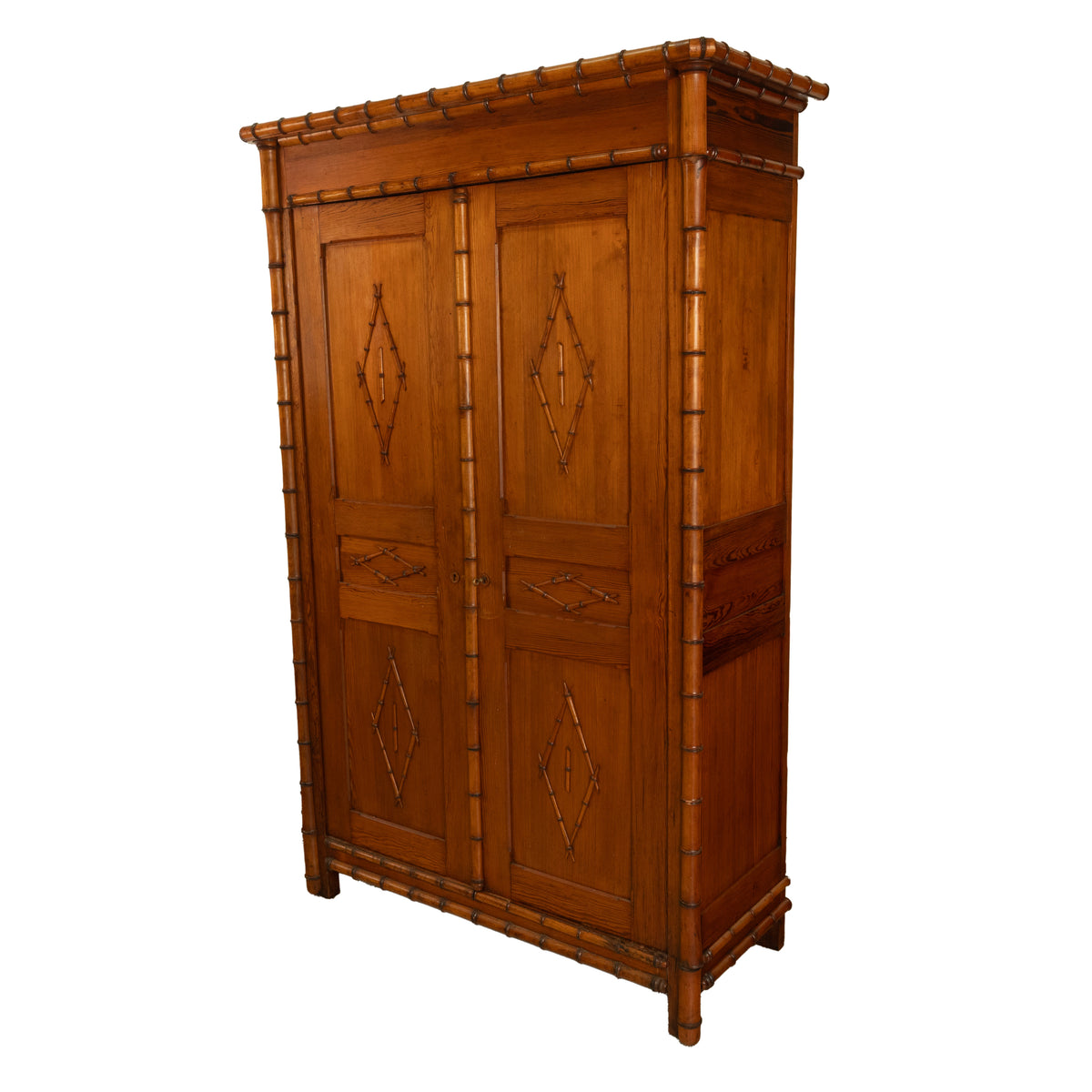Antique 19th Century French Faux Bamboo Pine Armoire Wardrobe Cupboard 1880