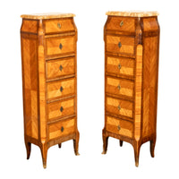 Antique Pair French Louis XV Chiffonier Marble & Kingwood Tall Lingerie Chests Circa 1880