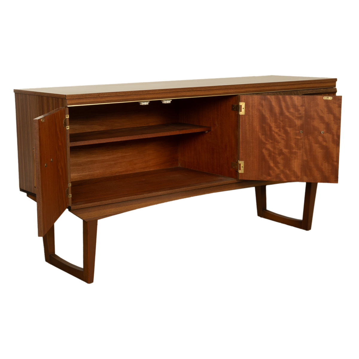 Mid Century Modern Danish Style Compact Zebra Wood Teak Credenza Sideboard 1960