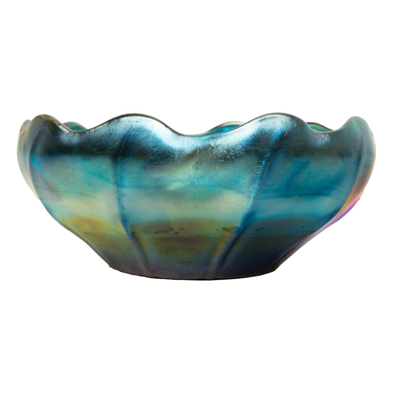 Antique Tiffany Studios Blue Iridescent Favrile Art Glass Bowl Signed "LCT" 1905