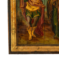 Antique Greek Orthodox Gilded Hand-painted Egg Tempera Double Sided Icon, 1850