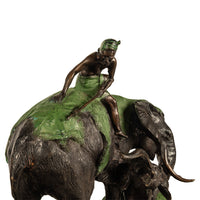 Antique Cast Bronze Elephant Hunt Scene with Lion Antonio Amorgasti Belgium 1925