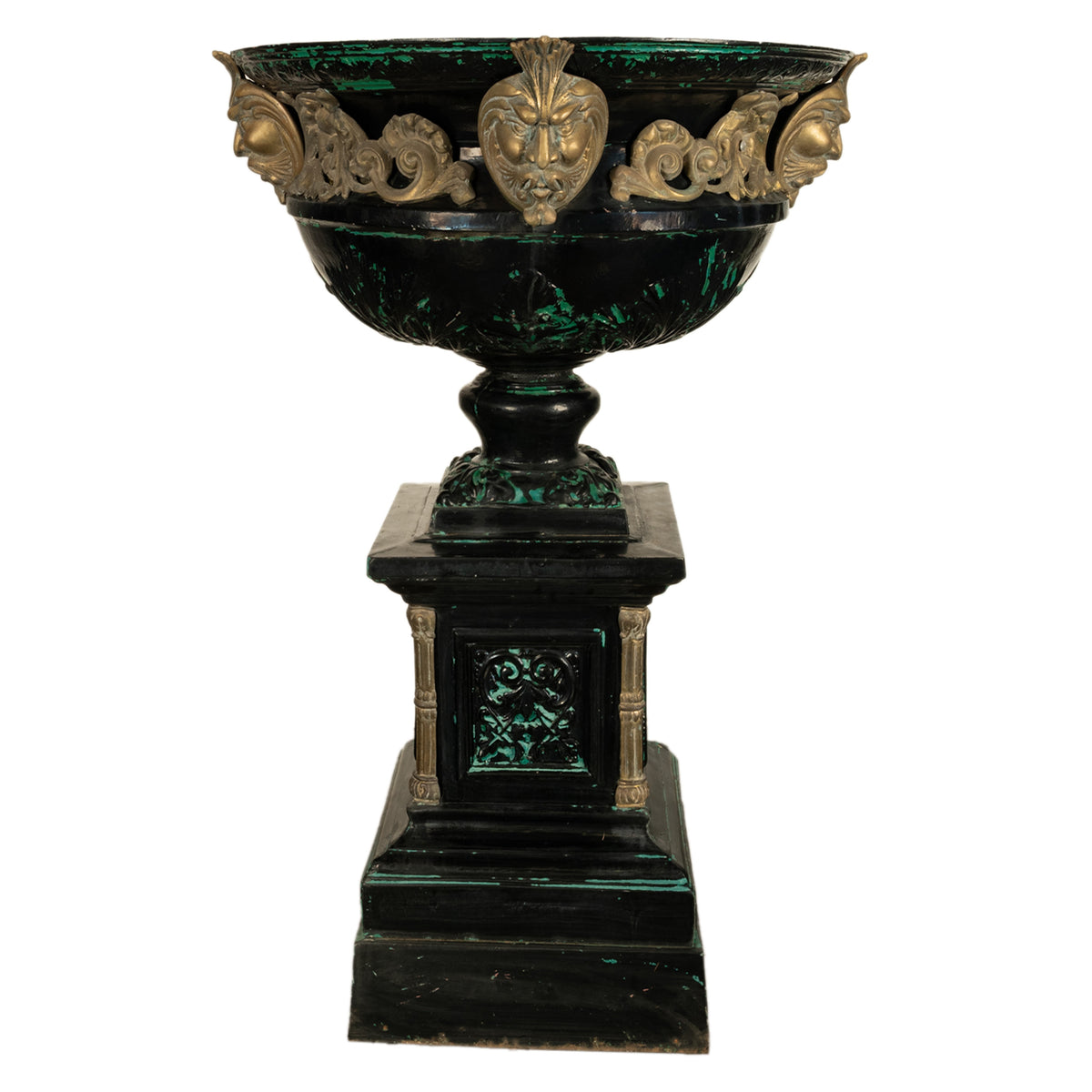 Monumental 70" Tall Antique Cast Iron Bronze Garden Urn Planter on Pedestal 1930