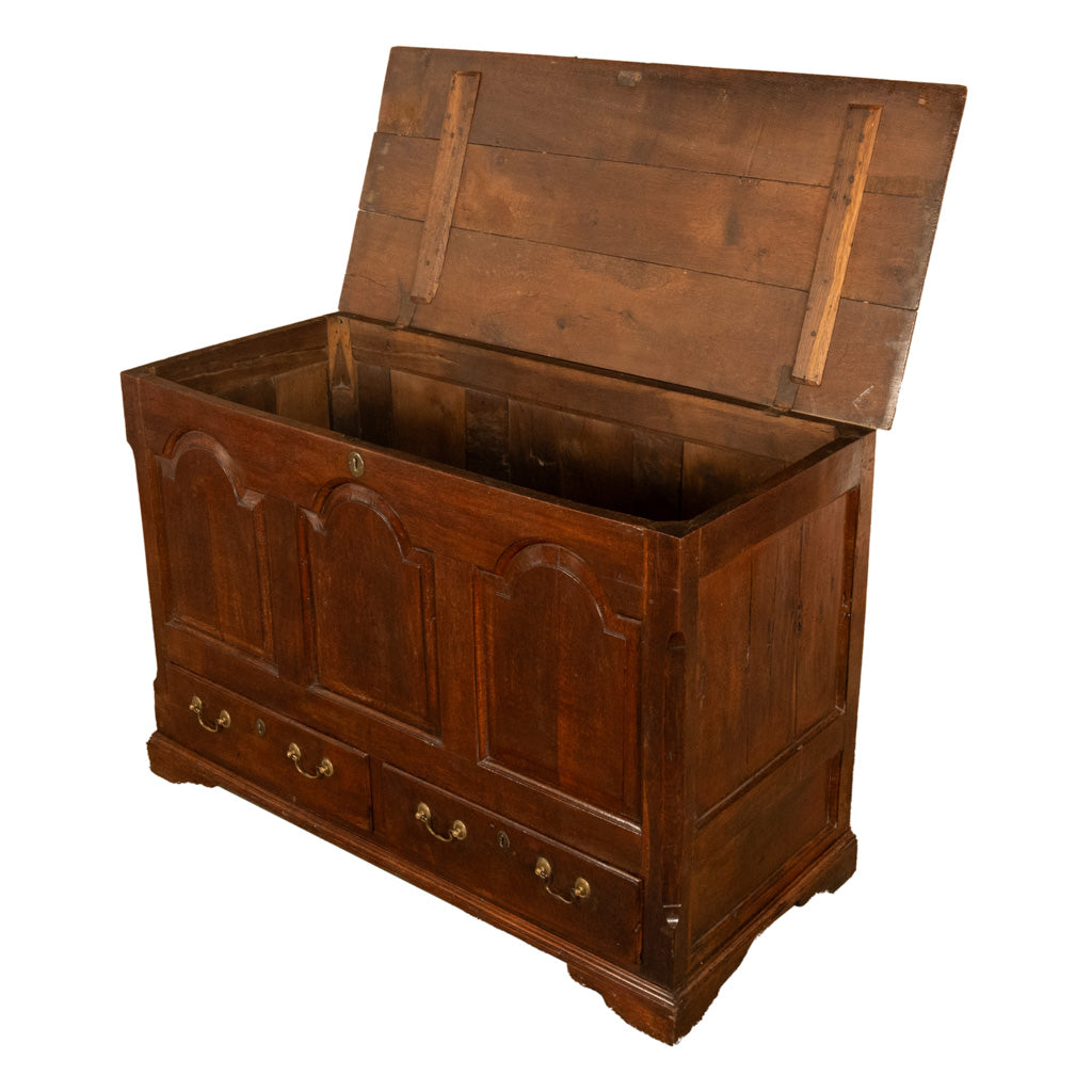 Antique 18th Century Georgian Paneled Lift up Lid Oak Mule Chest Coffer 1760