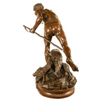 Monumental French Figurative Bronze Statue 'Au Loup' Shepherd Dog Sheep Hunting by Louis-Auguste Hiolin, 1874