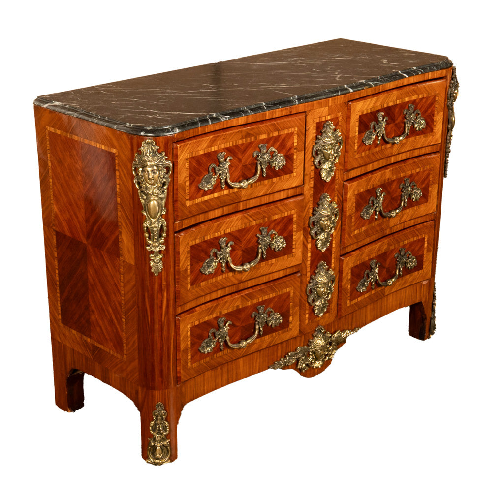 Antique 18thC French Louis XV Ormolu Inlaid Kingwood Marble Commode Chest 1780