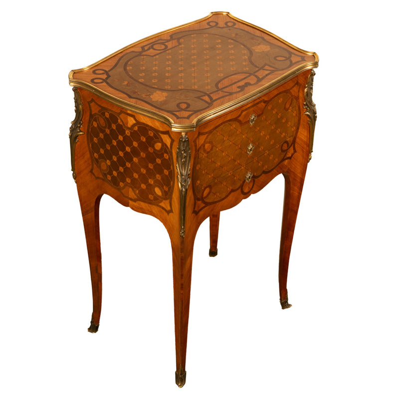 Antique French Marquetry Ormolu Side Table 3 Drawer Cabinet Commode Paul Sormani
