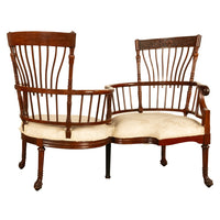 Antique American Carved Mahogany Conversation Sofa Chair Loveseat Tête-à-Tête, Circa  1880