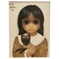 Authentic Oil Painting on Panel "Big Eyes" Beautiful Young Girl with Siamese Cat by Margaret Keane, 1980