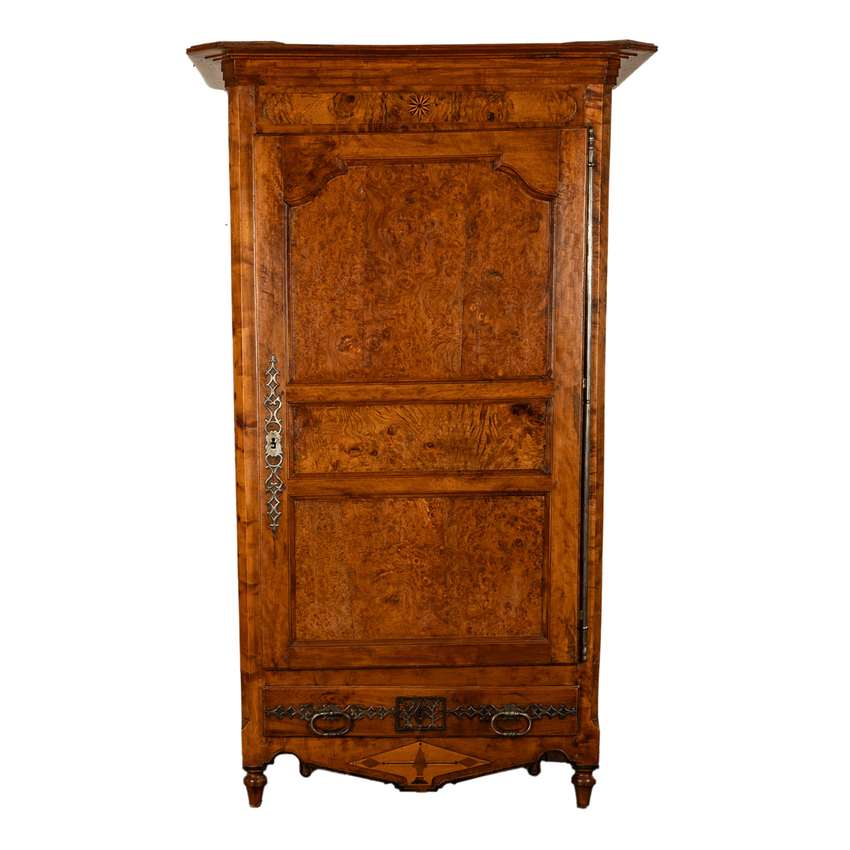 Antique French Provincial Inlaid Burl Chestnut Wardrobe Armoire Bonnetiere 1750