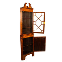 Antique Edwardian Regency Revival Inlaid Marquetry Mahogany Corner Cabinet 1890