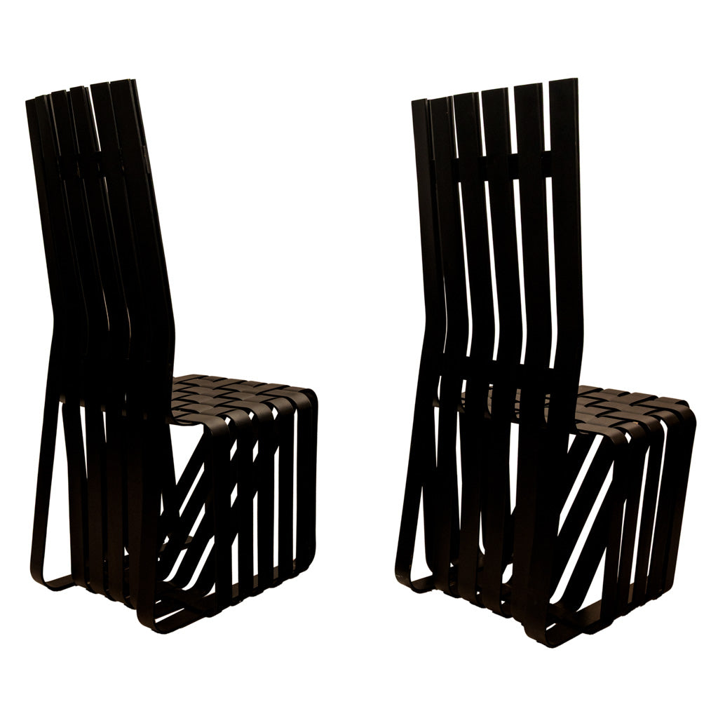 Pair American Modernist "High Sticking" Black Chairs Frank Gehry for Knoll 1992