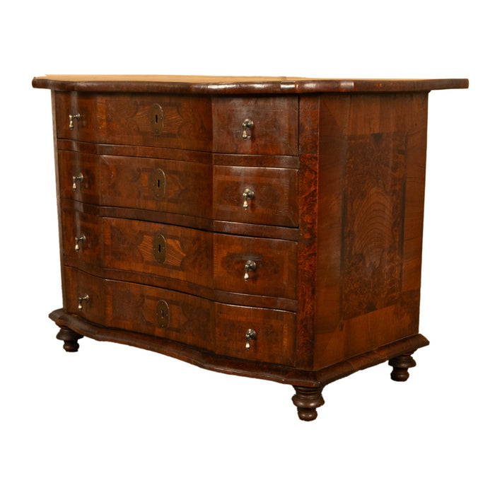 Antique Austrian Baroque Inlaid Walnut Burl Chest of Drawers Dresser Commode 1760