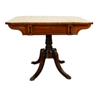Antique Georgian Regency Inlaid Ebony Mahogany Pembroke Drop Leaf Pedestal Table 1810