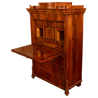 Antique Austrian Flame Mahogany Inlaid Rosewood Biedermeier Secretary Chest 1820