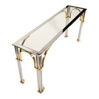 Mid Century Modern Chrome & Brass Glass Console Sofa Table by John Vesey 1960s