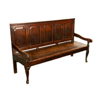 Antique English 18th Century Georgian Chippendale Paneled Oak Settle Bench 1780