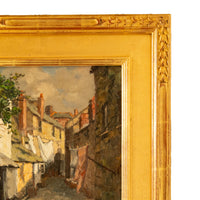 Antique American California Impressionist Oil Canvas Painting St. Ives Cornwall by Anna Althea Hills, 1910