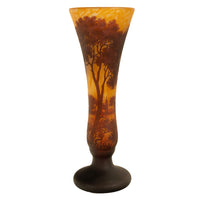 Large Antique French Art Nouveau Daum Nancy Cameo Tree Landscape Glass Vase 1900