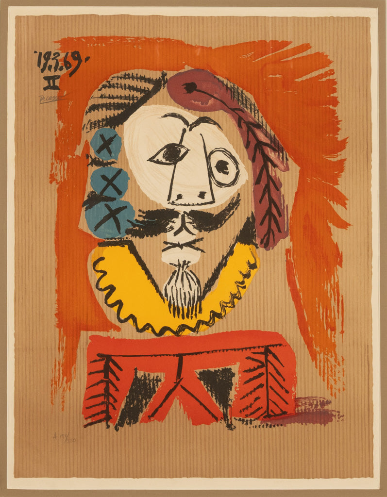 Original Colored Cubist Imaginary Portrait Signed Numbered by Pablo Picasso, 1969 with Marcel Salinas Letter
