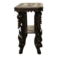 Antique Carved Anglo Indian Teak Wood Elephant Twin Tier Lamp Side Table 1900