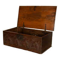 Antique English 17th Century Charles II Carved Oak Bible Document Deed Box 1680