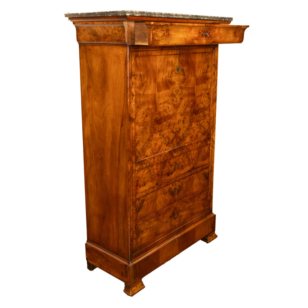 Antique French Louis Philippe Burr Walnut Secrétaire à Abattant Desk Chest 1840