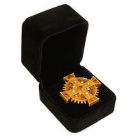 Antique Italian Etruscan Revival 22k Gold Brooch Rubies & Pearls Marchesini 1870