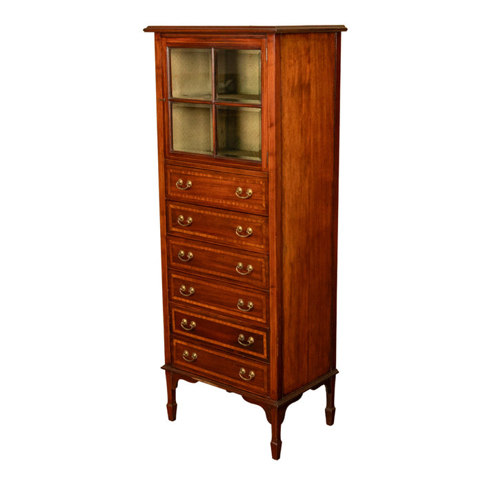 Antique Inlaid Mahogany Sheraton Regency Revival Sheet Music Filing Cabinet 1890