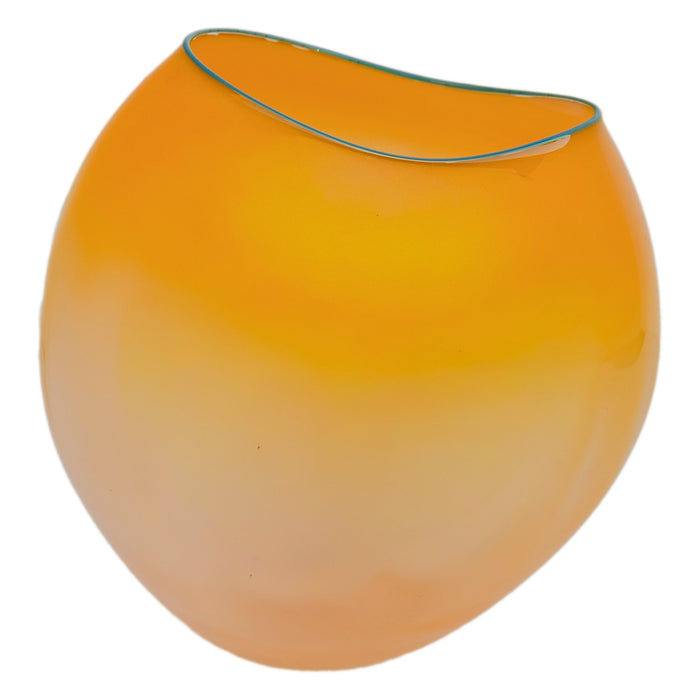 Dale Chihuly Hand-Blown Mango & Teal Lip Glass Basket Sculpture Signed & Dated, 2000