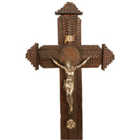 Antique American Tramp Art Carved Wood Crucifix John Zadora Pennsylvania 1900