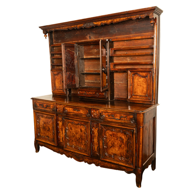 Antique French Provincial Normandy Carved Walnut Dresser Buffet Vaissilier 1790