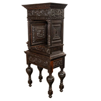 Antique 17th Century Dutch Carved Ebonized Oak Credence Cabinet on Stand 1680