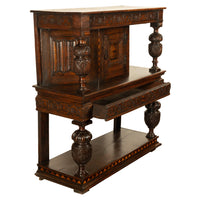 Antique 16th C Elizabethan Tudor Inlaid Oak Carved Court Cupboard Cabinet 1580