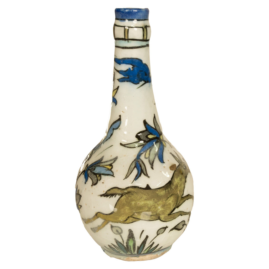 Antique 19th C Ottoman Persian Islamic Qajar Period Iznik Pottery Bottle Vase